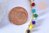 Bracelet chaine cheville laiton et perles multicolores verre 25.4cm, x1 (G4090)