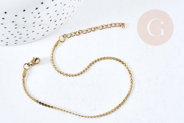 Bracelet chaine cheville torsadé acier inoxydable 304 doré 24.8cm, x1 (G8805)