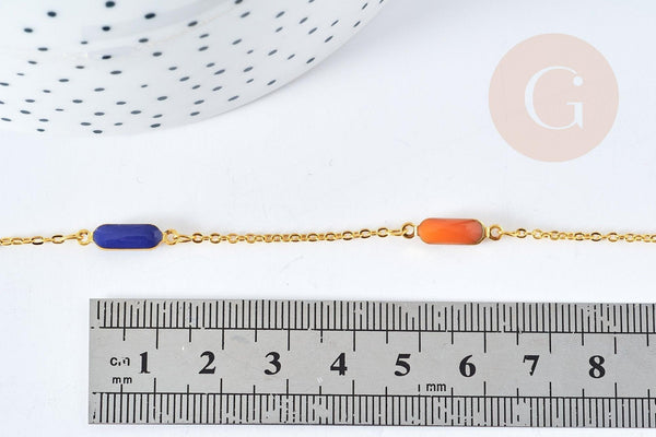 Bracelet chaine de cheville géométrique laiton doré émaillé multicolore 23.7mm, x1 (G8795)