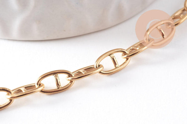 Bracelet chaine maille marine acier 304 inoxydable doré IP 14k 16.7cm, x1 (G10348)