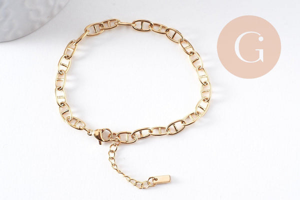 Bracelet chaine maille marine acier 304 inoxydable doré IP 14k 16.7cm, x1 (G10348)