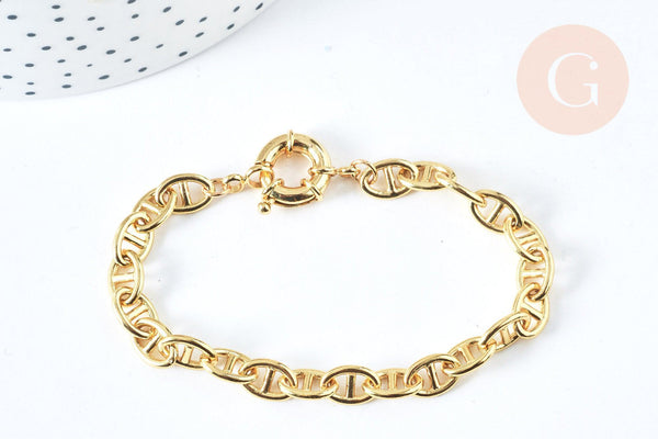 Bracelet chaine maille marine laiton doré 18k 18.5cm, x1 (G6959)