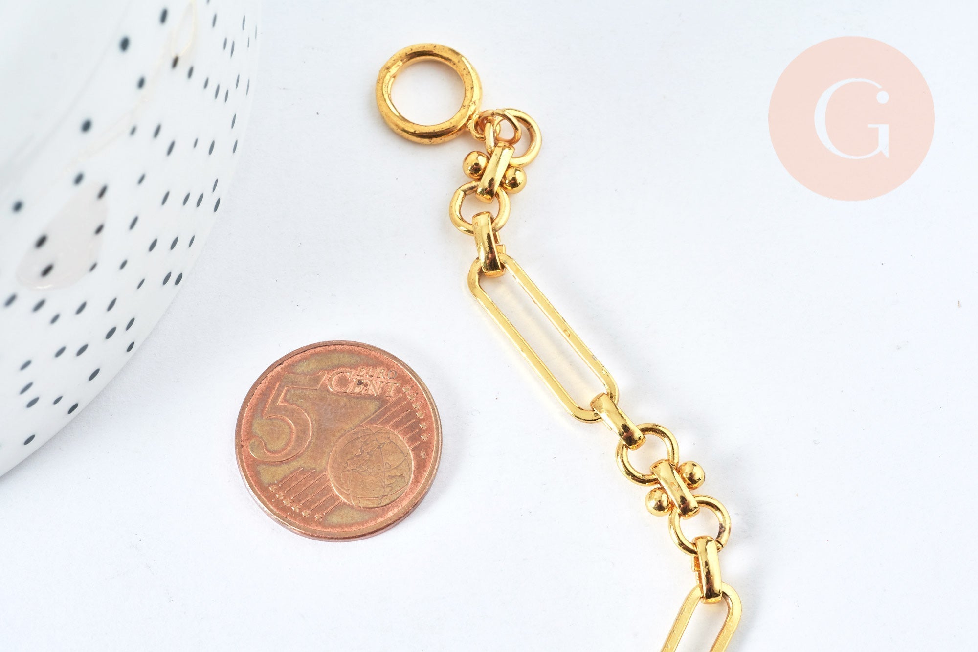 Bracelet chaîne maille rectangle trombones laiton doré 19cm fermoir T, x1 (G6975)