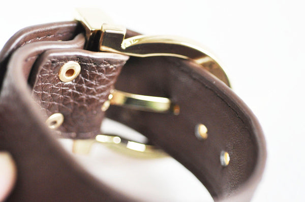 Bracelet cuir marron réglable boucle dorée 25.5mm, x1 (G8494)