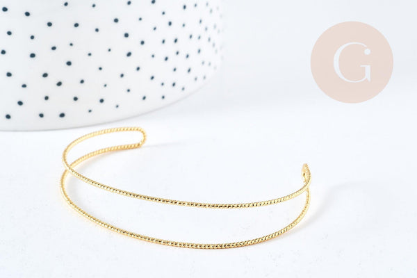 Bracelet double jonc ouvert torsadé laiton doré 18K 60mm, x1 (G8502)