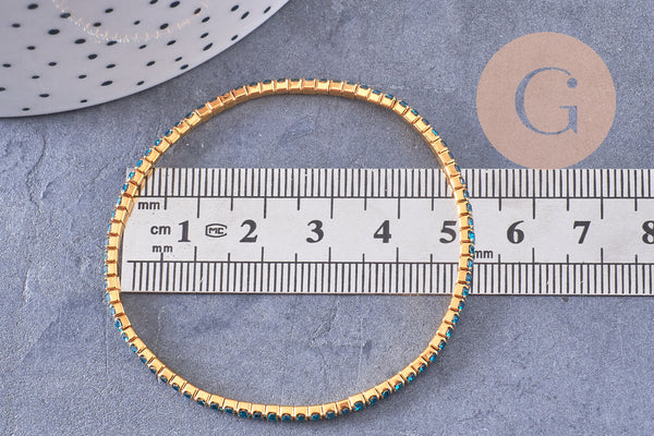 Bracelet élastique laiton doré strass bleu 50mm, x1 (G3960)