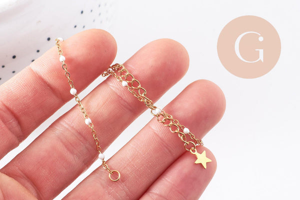 Bracelet fin acier 304 inoxydable doré 14k résine avec anneaux maille forçat 16.5mm, x1 (G10239)