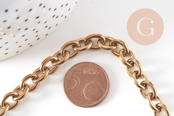 Bracelet grosse maille acier 304 inoxydable doré 14k 22cm, x1 (G4198)