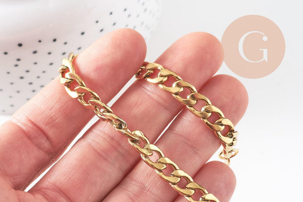 Bracelet grosse maille figaro gourmette acier doré 14k, 20cm, x1 (G4447)