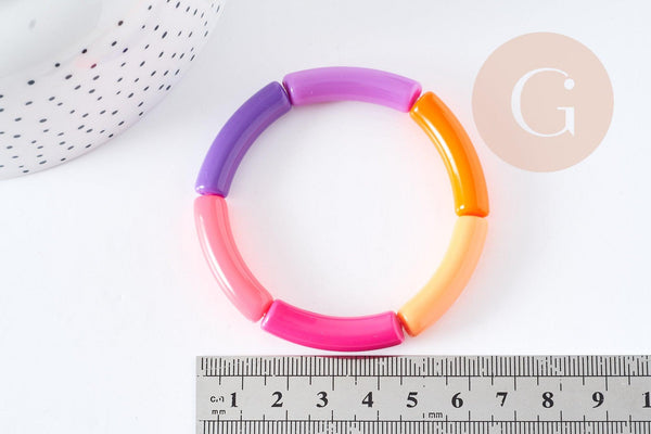 Bracelet jonc élastiqué résine violet rose orange doré 52mm, x1 (G8832)