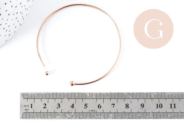 Bracelet jonc fin finition boule cuivre or rose 16K 2mm/60mm, x1 (G8356)