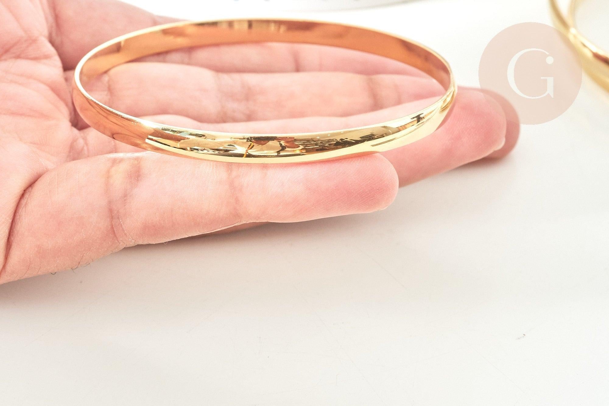 Bracelet jonc lisse 5.5mm acier 304 inoxydable doré 68mm, bracelet sans nickel, x1 (G7737)