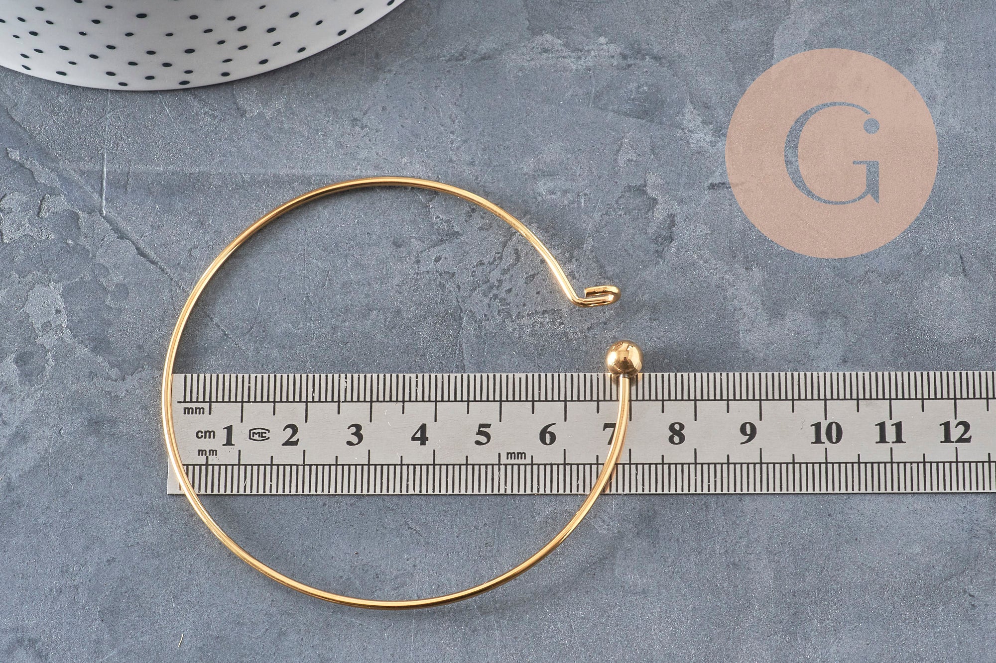 Golden smooth ball stainless steel 304 bangle bracelet 62mm, x1 (G11264)