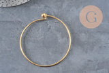 Golden smooth ball stainless steel 304 bangle bracelet 62mm, x1 (G11264)