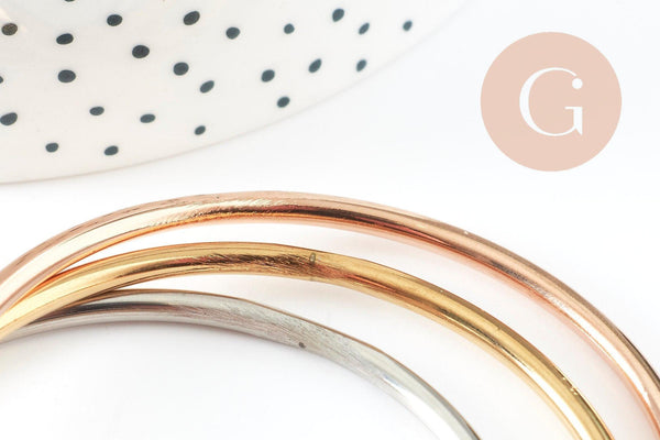Bracelet jonc lisse rond 3mm acier 304 inoxydable doré/ platine / or rose 65mm, x1 (G9427)