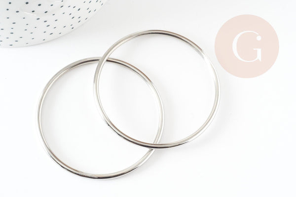 Bracelet jonc lisse rond 3mm acier 304 inoxydable platine 65mm,(Légères traces à la jointure) x1 (G9259)