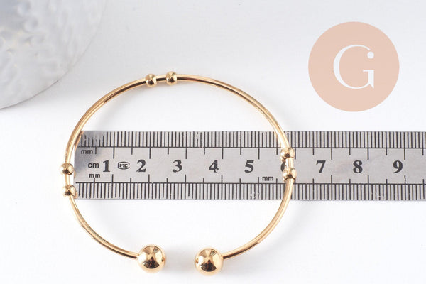 Bracelet jonc ouvert finition boule 2mm acier 304 inoxydable doré 53~60mm, x1 (G10310)