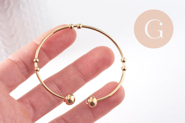 Bracelet jonc ouvert finition boule 2mm acier 304 inoxydable doré 53~60mm, x1 (G10310)