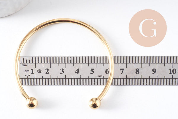 Bracelet jonc ouvert finition boule 2mm acier 304 inoxydable doré 60mm, x1 (G10311)