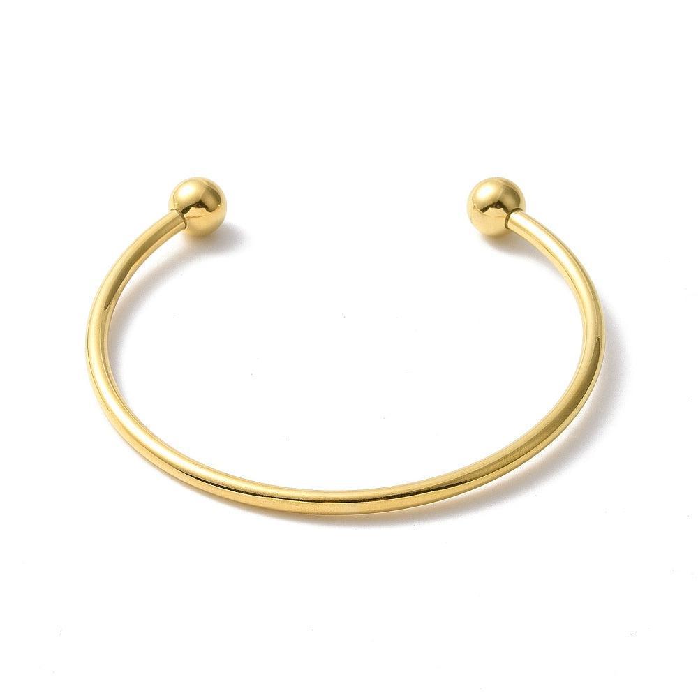 Bracelet jonc ouvert finition boule 2mm acier 304 inoxydable doré 60mm, x1 (G10311)