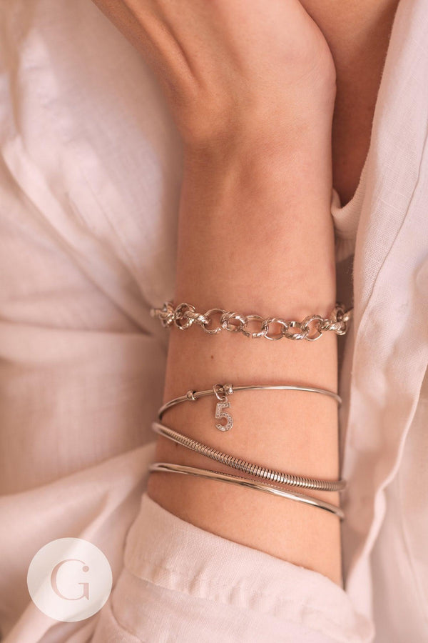 Bracelet jonc ouvert finition boule 4mm acier 304 inoxydable platine 50~65mm, x1 (G10314)