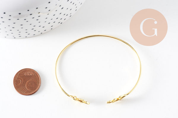 Bracelet jonc ouvert réglable 16k feuille 63mm, x1 (G2199)