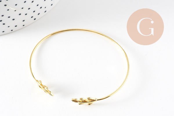 Bracelet jonc ouvert réglable 16k feuille 63mm, x1 (G2199)