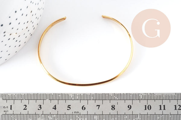 Bracelet jonc ovale ouvert cuivre doré 16k percé 63mm, x1 (G7633)