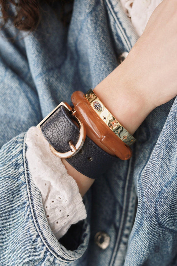 Bracelet jonc réglable doré 16k zircons oeil protecteur 60x48mm, x1 (G4258)