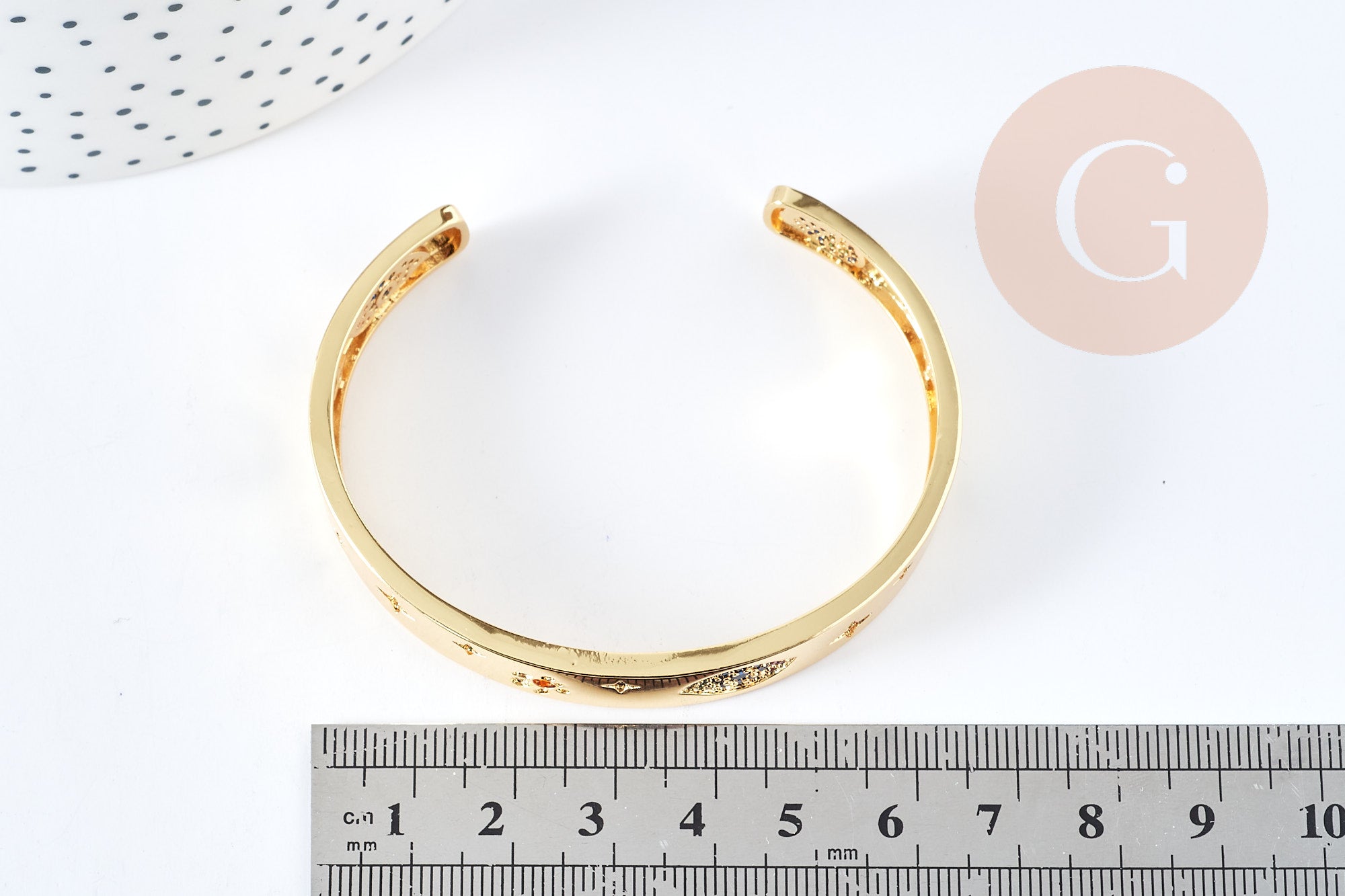 Bracelet jonc réglable doré 16k zircons oeil protecteur 60x48mm, x1 (G4258)