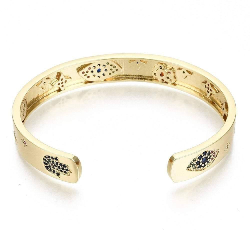 Bracelet jonc réglable doré 16k zircons oeil protecteur 60x48mm, x1 (G4258)