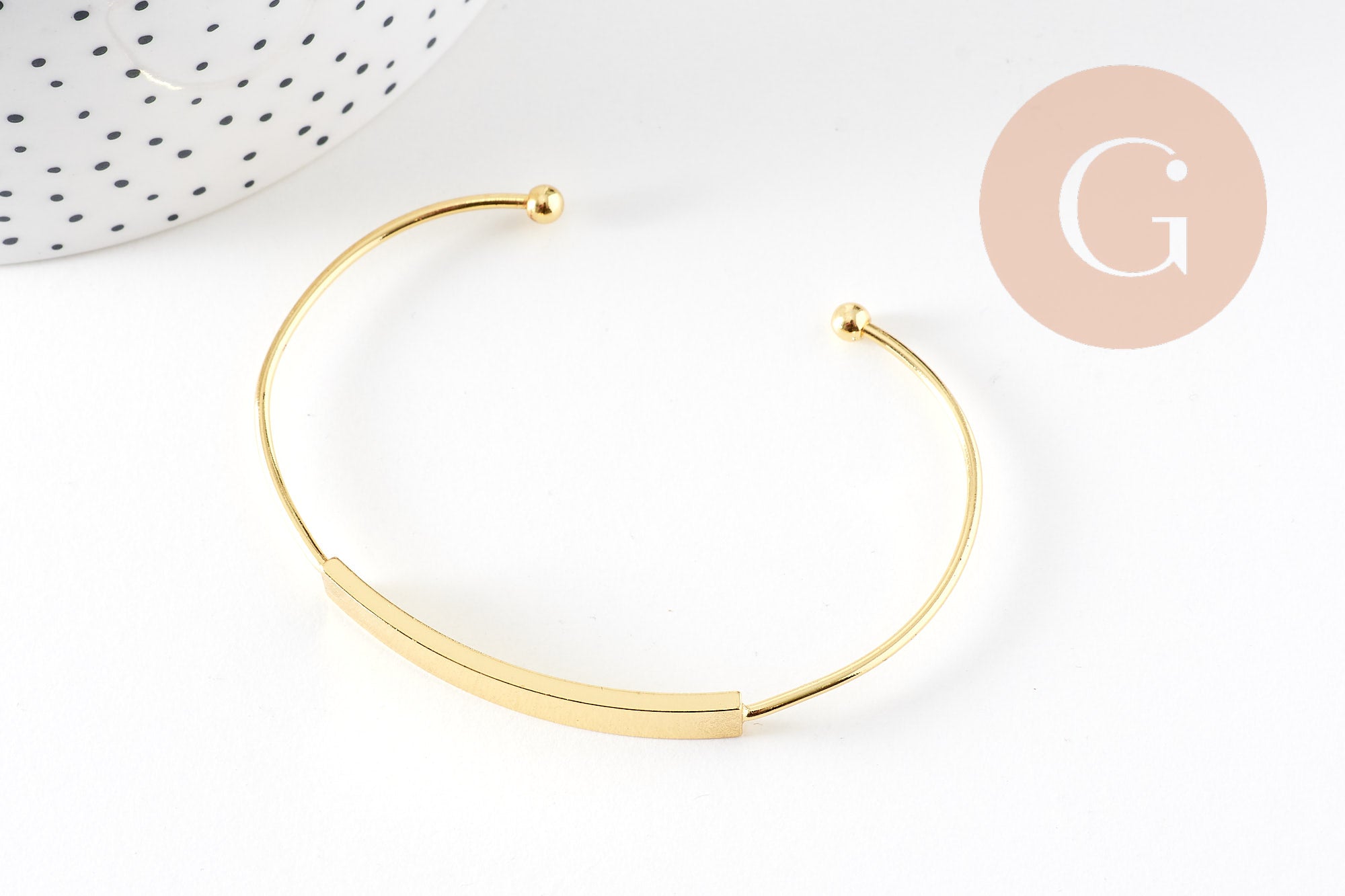Bracelet jonc réglable laiton doré 18K 64mm, x1 (G1241)
