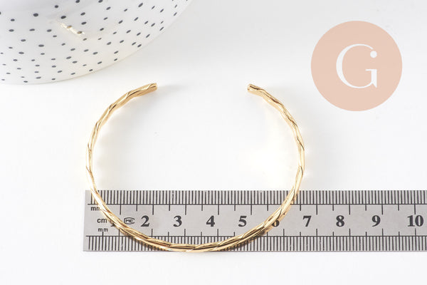Bracelet jonc réglable laiton doré tresse 14k 50mm, x1 (G0478)