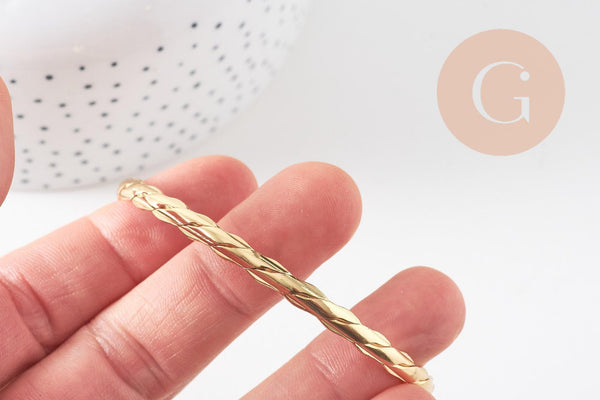 Bracelet jonc réglable laiton doré tresse 14k 50mm, x1 (G0478)