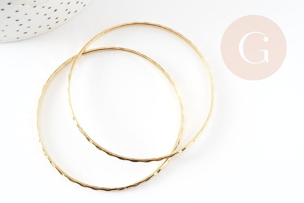 Bracelet jonc strié acier inoxydable doré 14k 71mm, x1 (G5961)