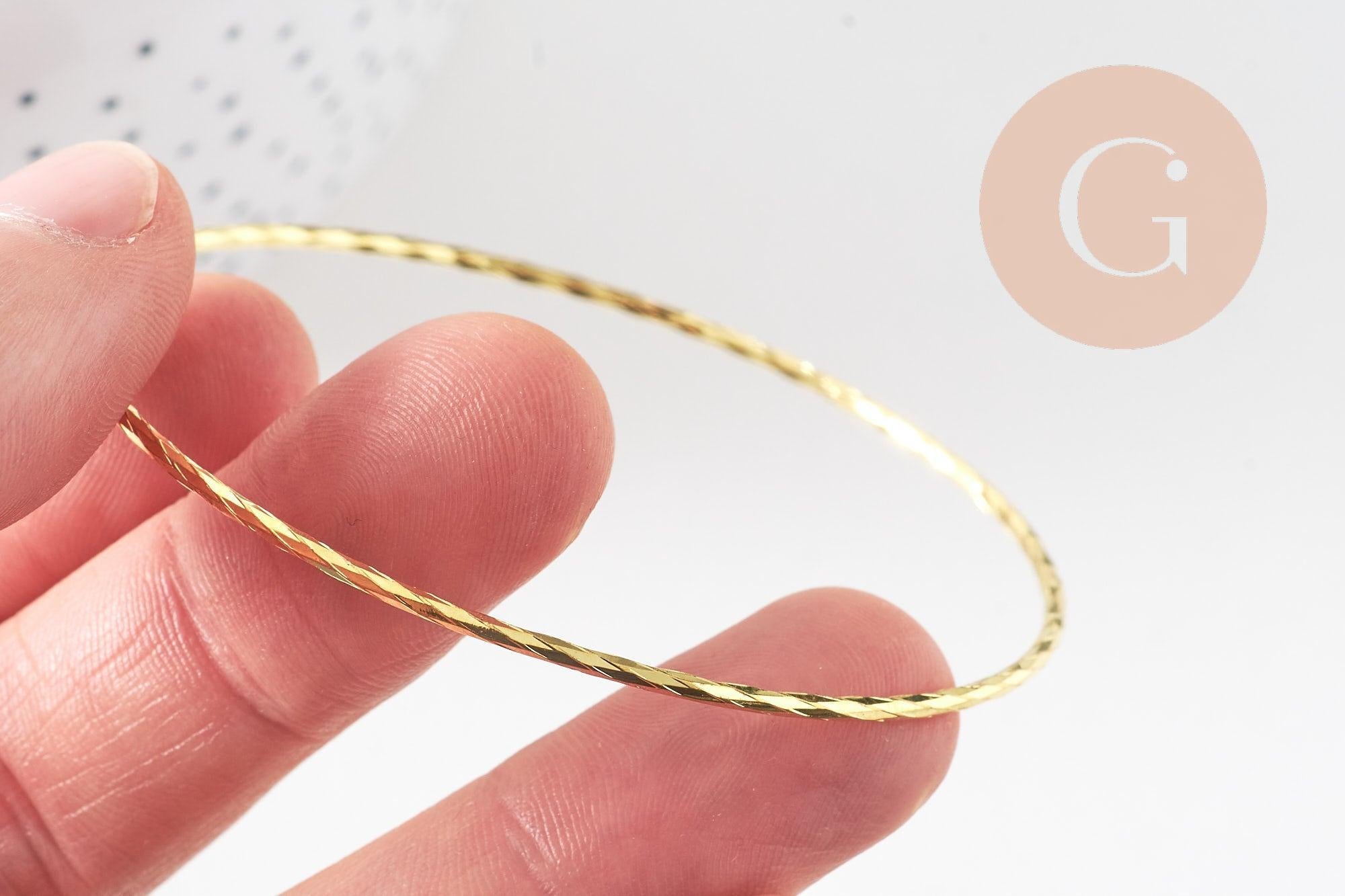 Bracelet jonc strié laiton doré 62mm, x1 (G3962)