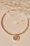 Bracelet jonc texturé à personnaliser Acier Inoxydable 304 avec Médaille étoile & nacre, x1 (ADN7)