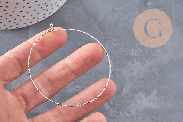 Bracelet jonc texturé rond 1mm acier 304 inoxydable platine 60mm, x1 (G10988)