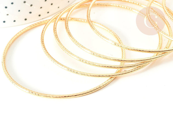 Bracelet jonc texturé rond acier 304 inoxydable doré 68mm, x1 (G7735)