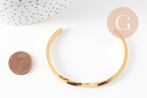 Bracelet jonc torsadé acier inoxydable doré IP 14k 68mm, x1 (G5946)