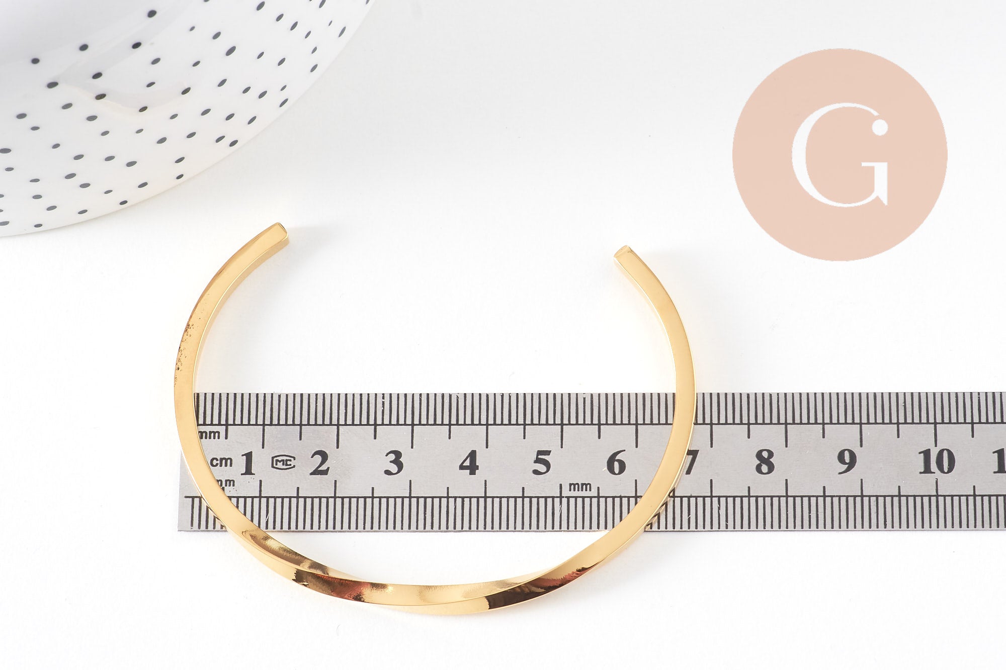 Bracelet jonc torsadé acier inoxydable doré IP 14k 68mm, x1 (G5946)