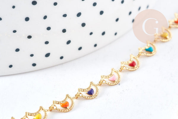 Bracelet lunes acier doré 304 inoxydable émaillé multicolore 25mm, idée cadeau anniversaire fête des mères femme, x1 G8800