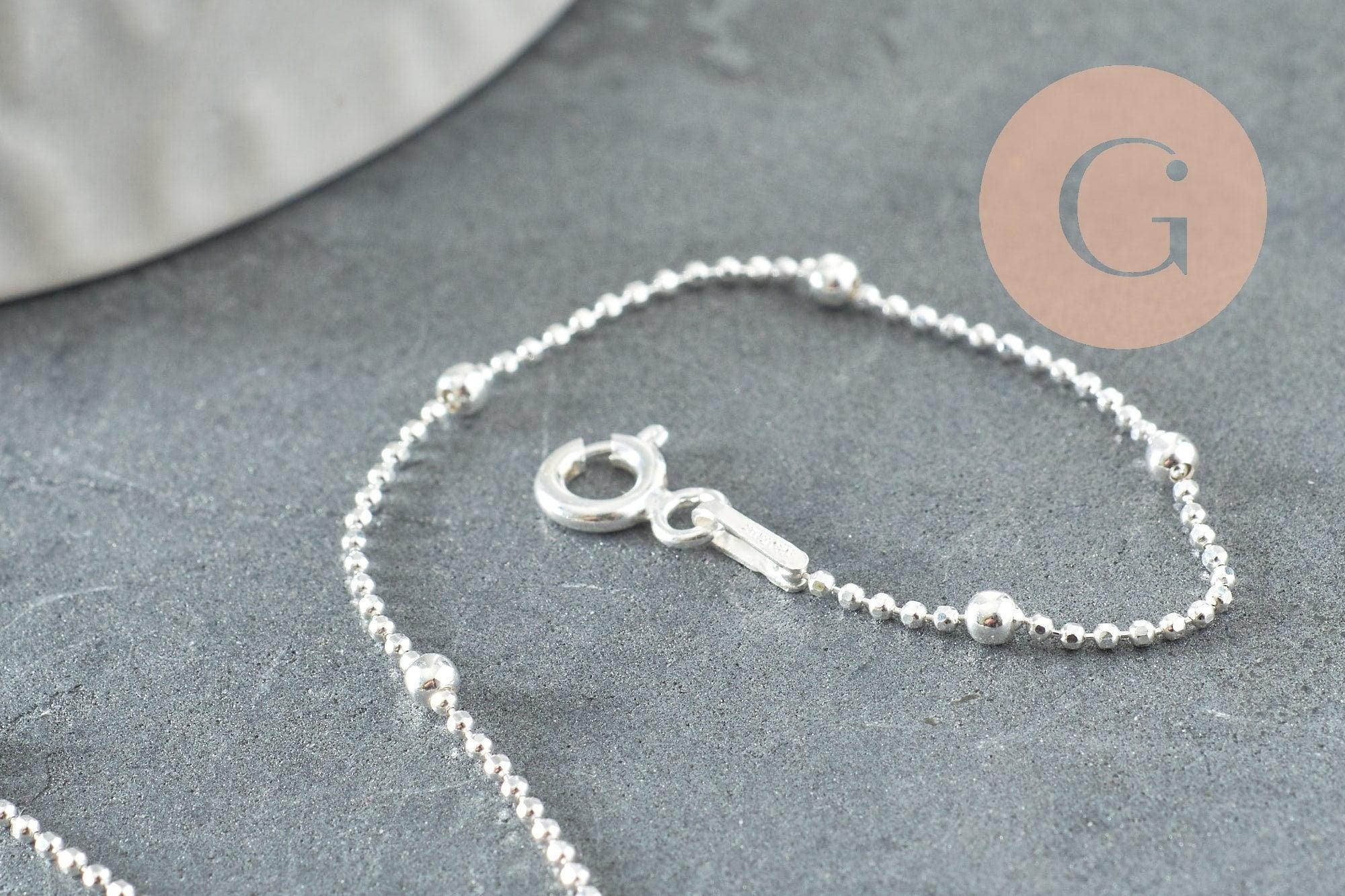 Bracelet maille boule fine argent 925 massif 17.7cm, x1 (G9431)