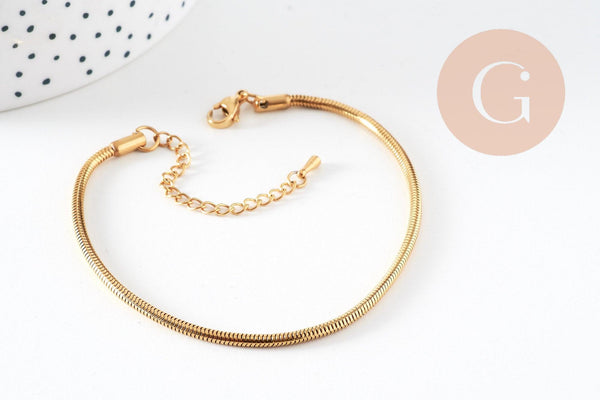 Bracelet maille chaine serpent avec extension en acier 304 inoxydable 20cm, largeur 2.5mm, x1 (G4907)