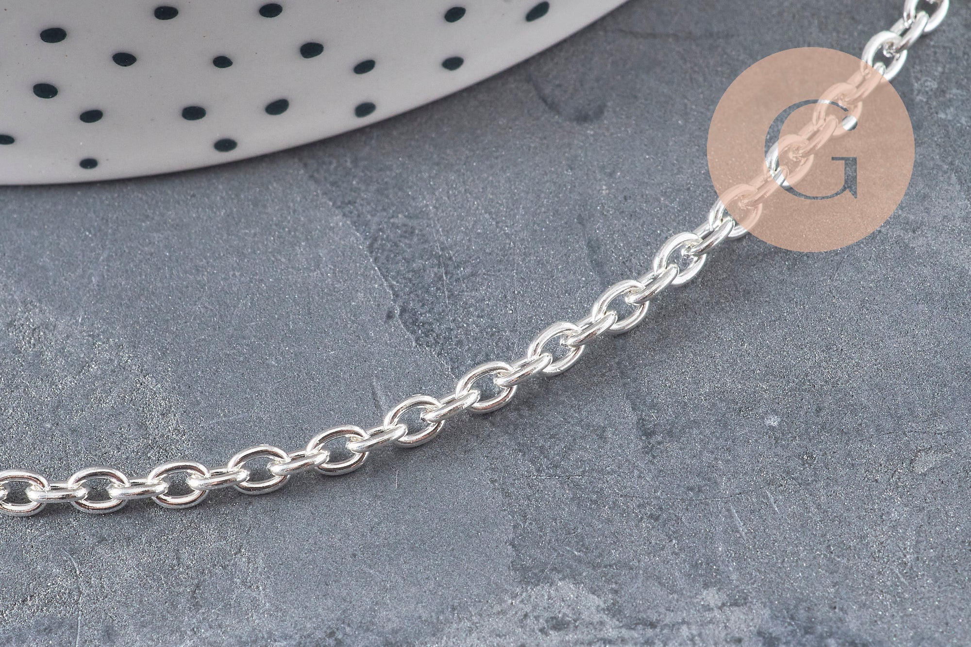 304 Stainless steel rhodium plated curb chain bracelet 4mm/18.5cm, x1 (G11204)