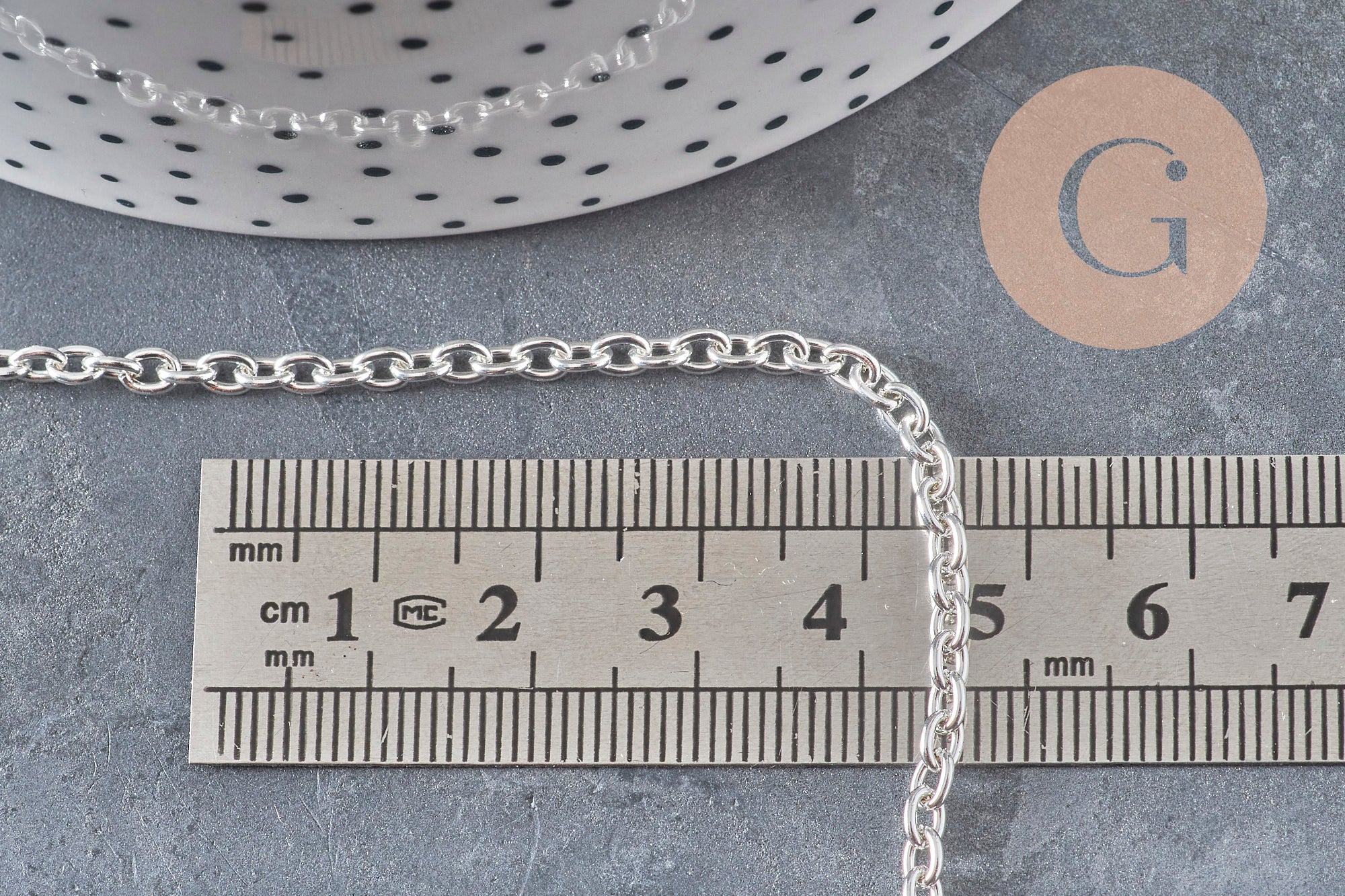 304 Stainless steel rhodium plated curb chain bracelet 4mm/18.5cm, x1 (G11204)