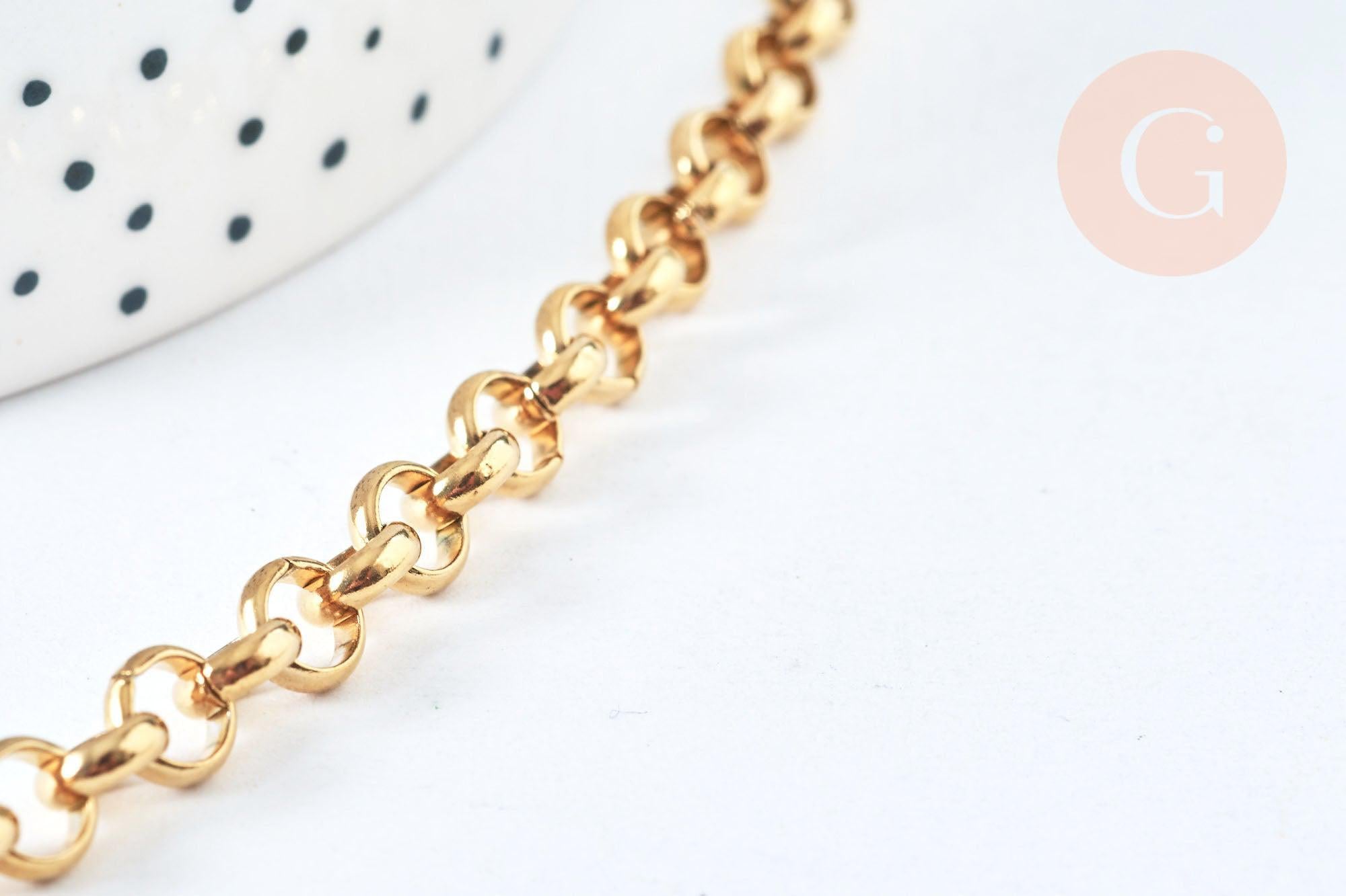 Bracelet maille rolo acier inoxydable 304 doré 14k, 1.5mm, 20.5cm, x1 (G6893)