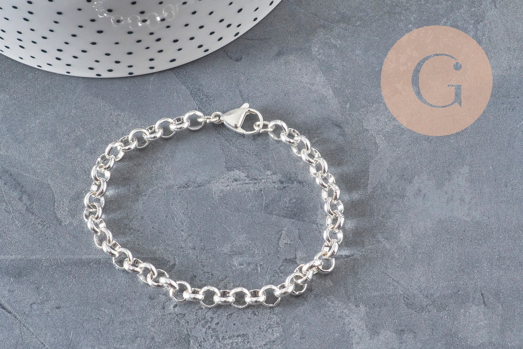 Stainless steel rolo chain bracelet, silver, 6mm, 19.1cm, x1 (G11200)