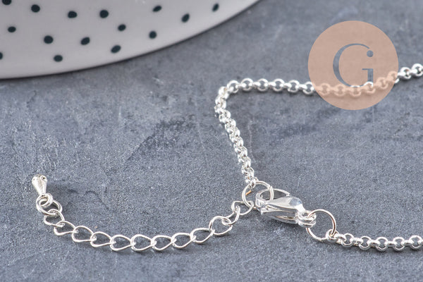 Bracelet maille rolo acier inoxydable argenté 16.5cm, x1 (G10914)