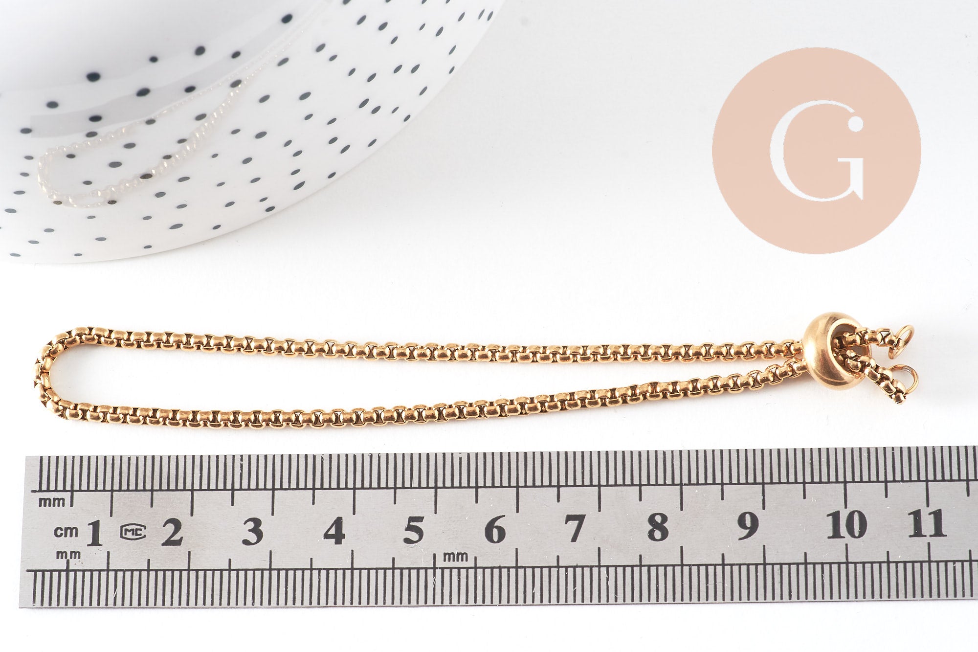 Bracelet maille rolo réglable fermoir coulissant acier inoxydable 304 doré 14k 24cm, x1 (G0188)